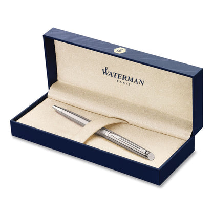 Waterman Hemisphere Ballpoint Pen, Retractable, Medium 1 mm, Blue Ink, Brushed Stainless Steel/Palladium-Chrome Barrel (WATS0920470)
