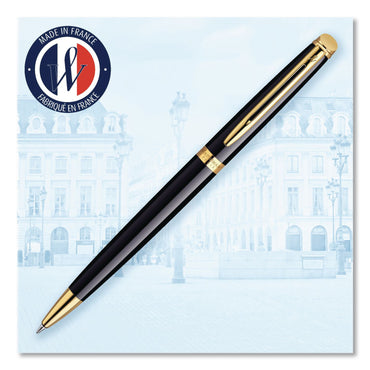 Waterman Hemisphere Ballpoint Pen, Retractable, Medium 1 mm, Blue Ink, Black Lacquered/23-Karat Gold Barrel (WATS0920670)