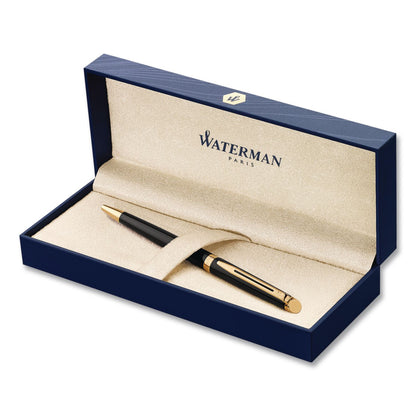 Waterman Hemisphere Ballpoint Pen, Retractable, Medium 1 mm, Blue Ink, Black Lacquered/23-Karat Gold Barrel (WATS0920670)