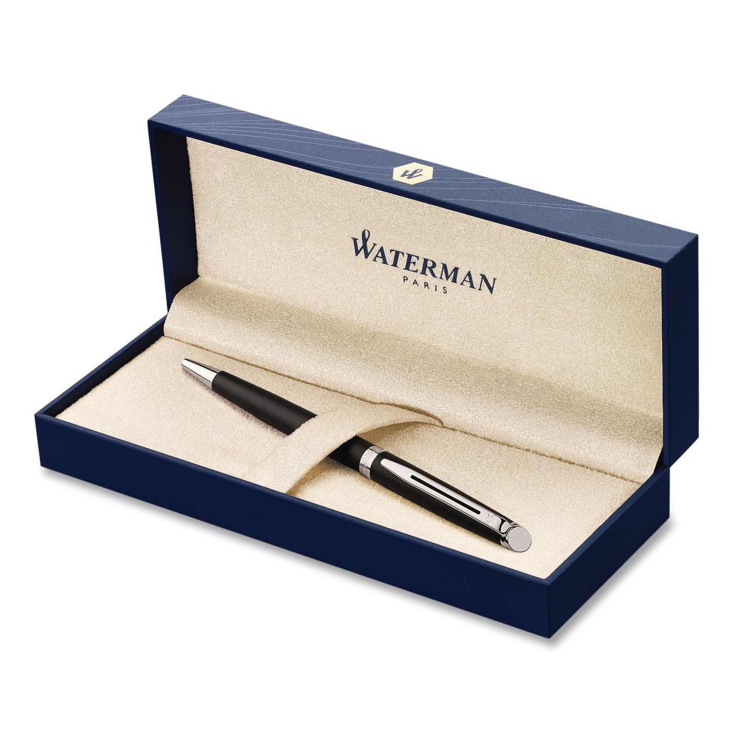 Waterman Hemisphere Ballpoint Pen, Retractable, Medium 1 mm, Blue Ink, Black Lacquered/Palladium-Chrome Barrel (WATS0920870)