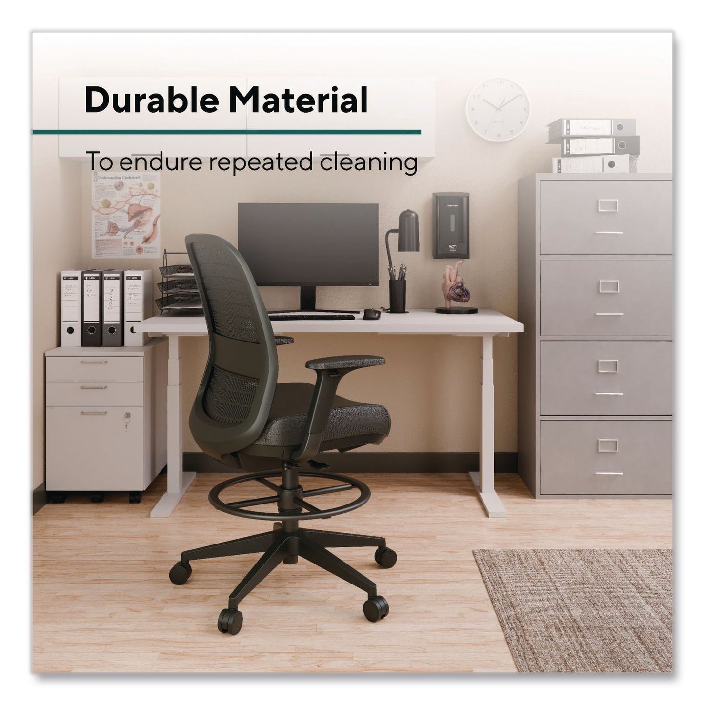 Workplace2.0™ Health Bedford Drafting Stool, Supports Up to 275 lb, 26.5x 33.6 Seat Height, Black Seat, Black Back, Black Base (WLBWP62575)