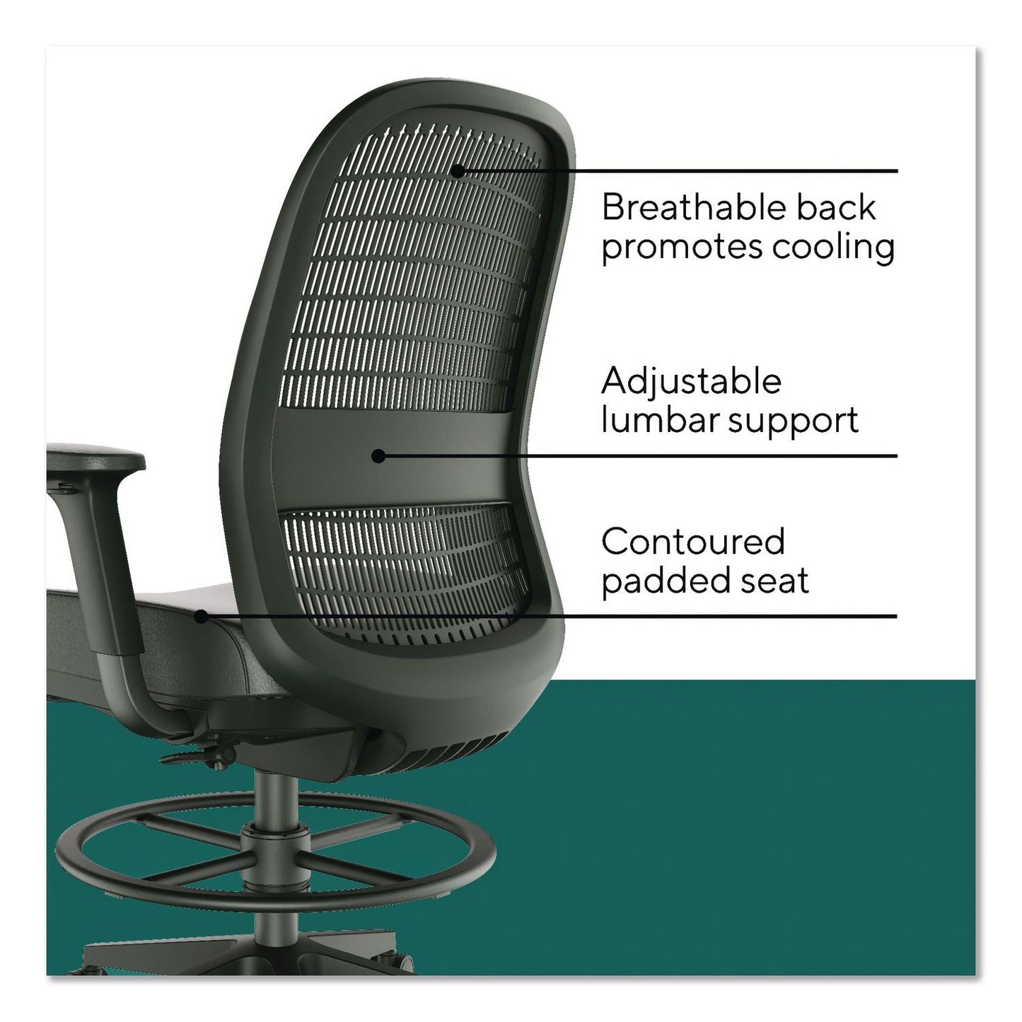 Workplace2.0™ Health Bedford Drafting Stool, Supports Up to 275 lb, 26.5x 33.6 Seat Height, Black Seat, Black Back, Black Base (WLBWP62575)