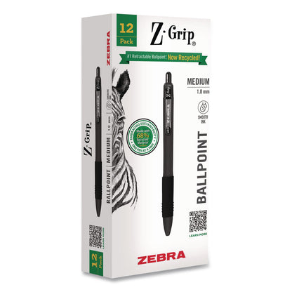 Zebra® Z-Grip Recycled Retractable Ballpoint Pen, Medium 1 mm, Black Ink, Black Barrel, Dozen (ZEB20610)
