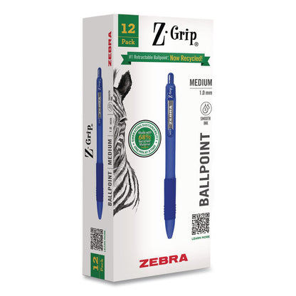 Zebra® Z-Grip Recycled Retractable Ballpoint Pen, Medium 1 mm, Blue Ink, Blue Barrel, Dozen (ZEB20620)