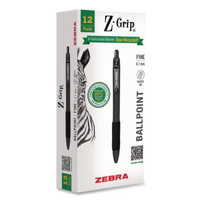 Zebra® Z-Grip Recycled Retractable Ballpoint Pen, Medium 0.7 mm, Black Ink, Black Barrel, Dozen (ZEB20710)