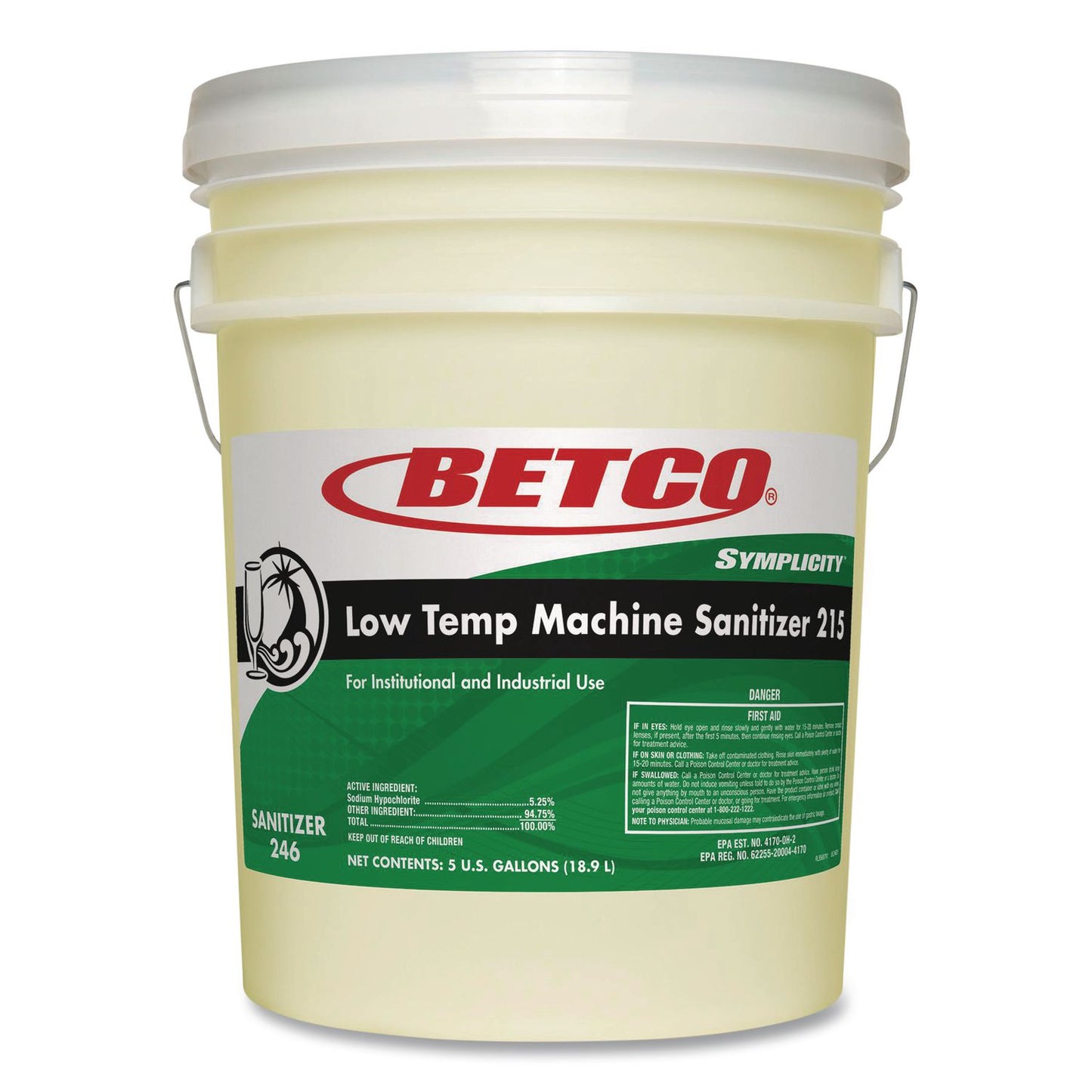 Betco® Symplicity Low Temp Machine Sanitizer, Chlorine Scent, 5 gal Pail (BET2467800)