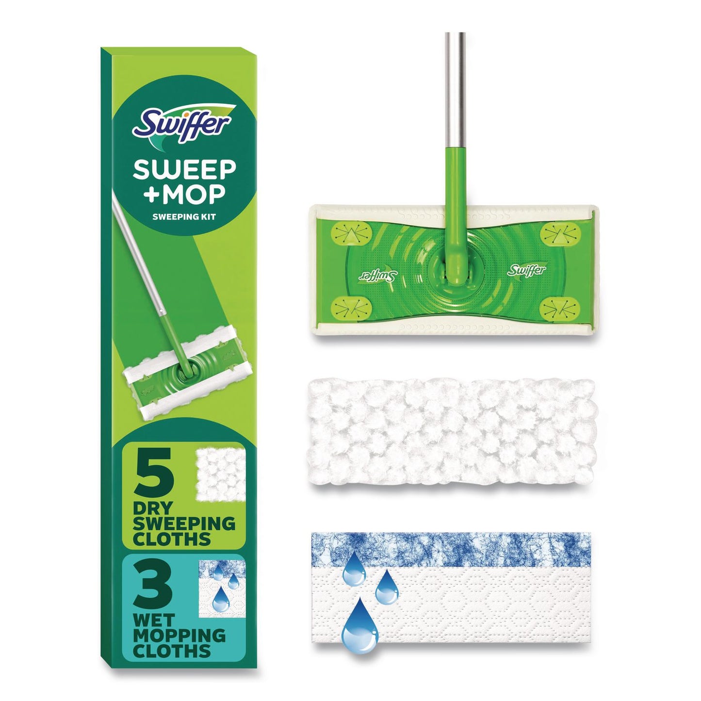 Swiffer® Sweep and Mop 2-in-1 Dry + Wet Floor Mopping and Sweeping Kit, 12.4 x 2.95 Mop Head, Silver Plastic Handle (PGC16516KT)