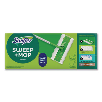 Swiffer® Sweep and Mop 2-in-1 Dry + Wet Floor Mopping and Sweeping Kit, 12.4 x 2.95 Mop Head, Silver Plastic Handle (PGC16516KT)