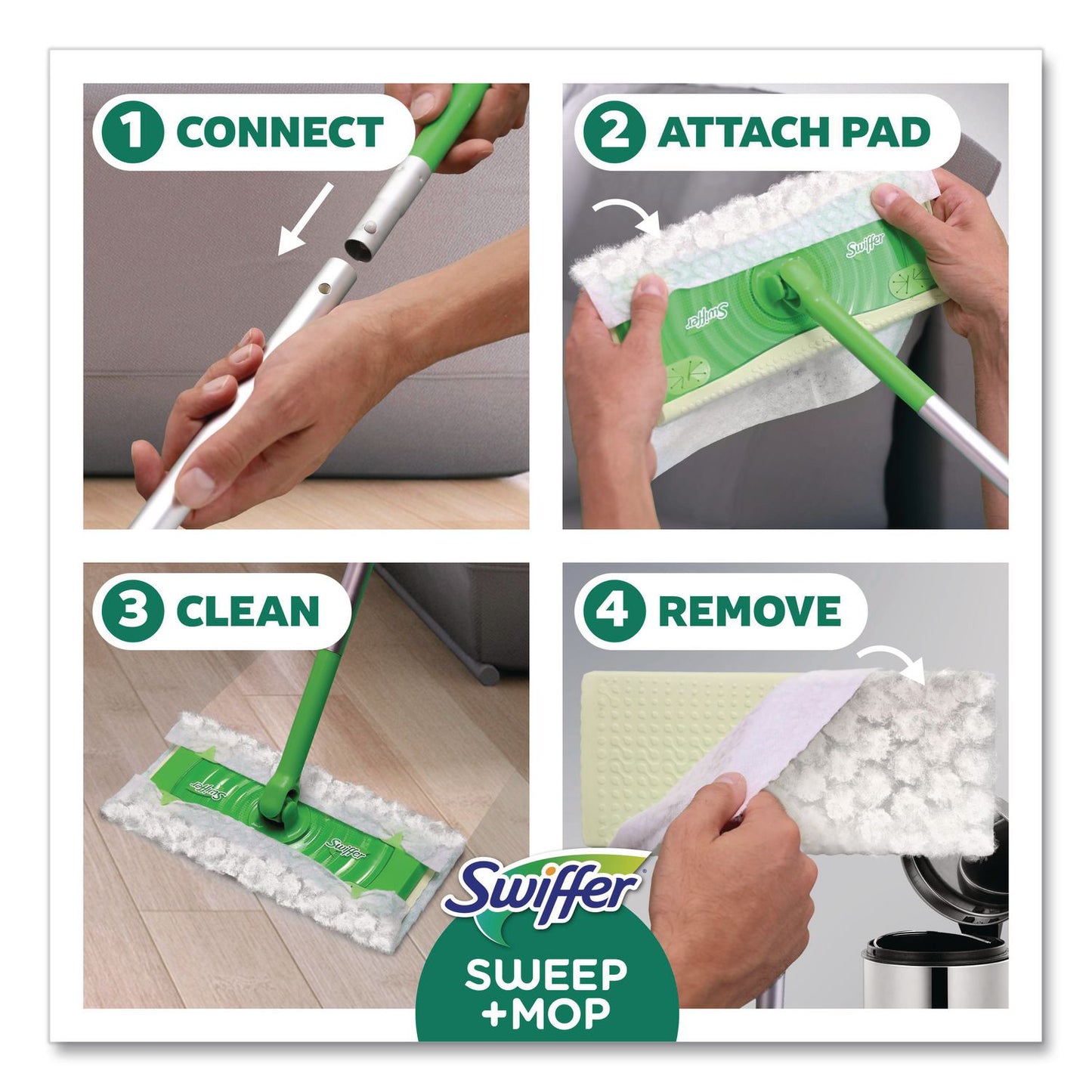 Swiffer® Sweep and Mop 2-in-1 Dry + Wet Floor Mopping and Sweeping Kit, 12.4 x 2.95 Mop Head, Silver Plastic Handle (PGC16516KT)