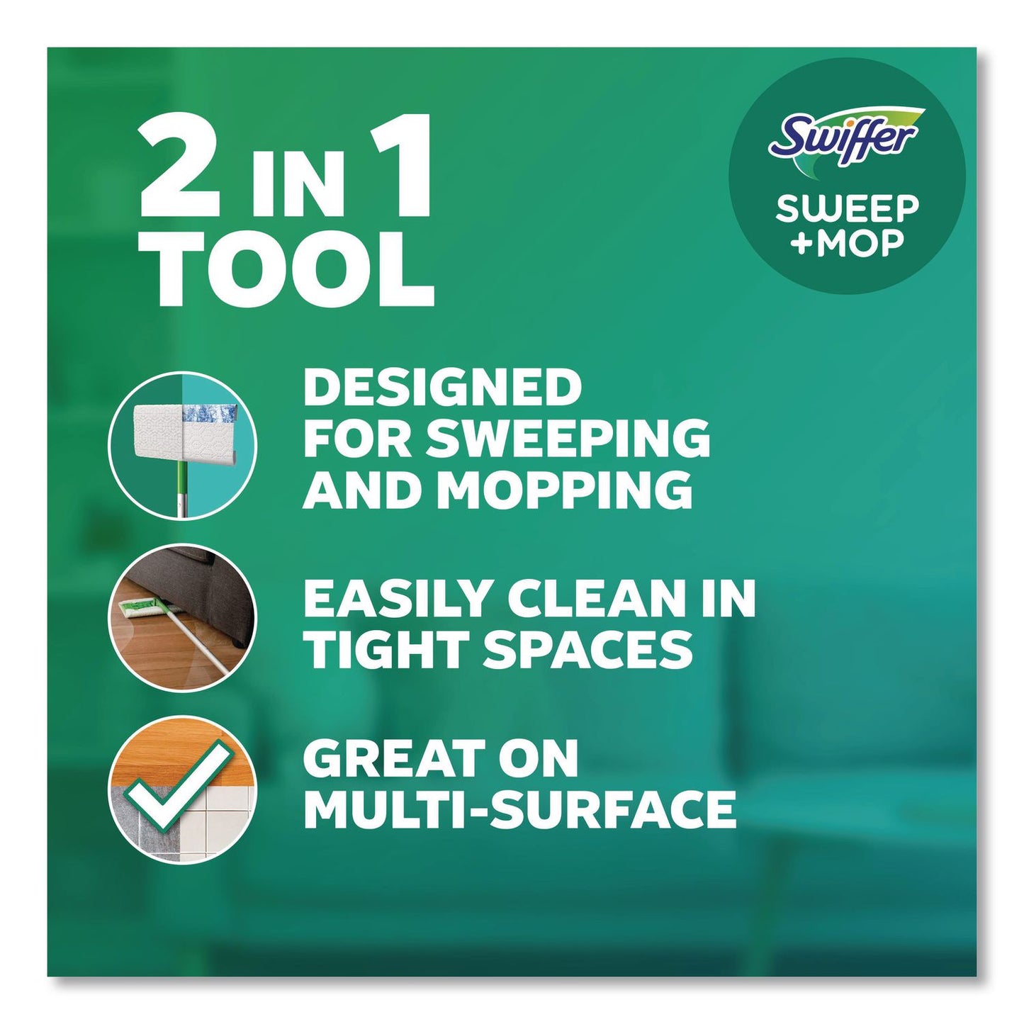 Swiffer® Sweep and Mop 2-in-1 Dry + Wet Floor Mopping and Sweeping Kit, 12.4 x 2.95 Mop Head, Silver Plastic Handle (PGC16516KT)