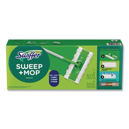 Swiffer® Sweep and Mop 2-in-1 Dry + Wet Floor Mopping and Sweeping Kit, 12.4 x 2.95 Mop Head, Silver Plastic Handle, 6/Carton (PGC16516CT)
