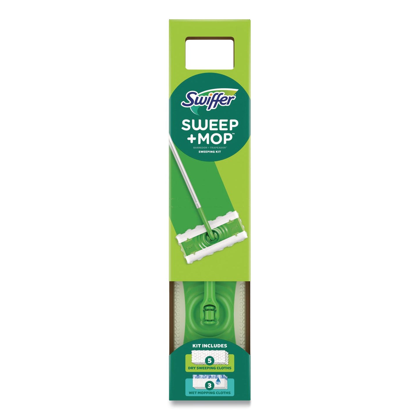 Swiffer® Sweep and Mop 2-in-1 Dry + Wet Floor Mopping and Sweeping Kit, 12.4 x 2.95 Mop Head, Silver Plastic Handle, 6/Carton (PGC16516CT)