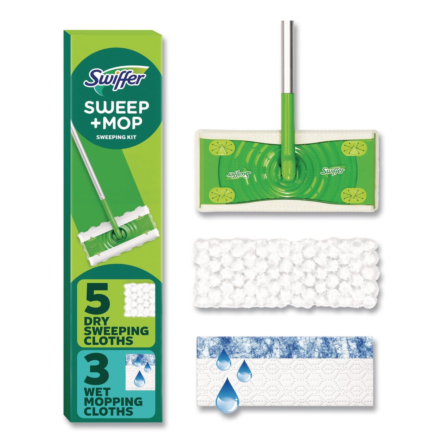 Swiffer® Sweep and Mop 2-in-1 Dry + Wet Floor Mopping and Sweeping Kit, 12.4 x 2.95 Mop Head, Silver Plastic Handle, 6/Carton (PGC16516CT)
