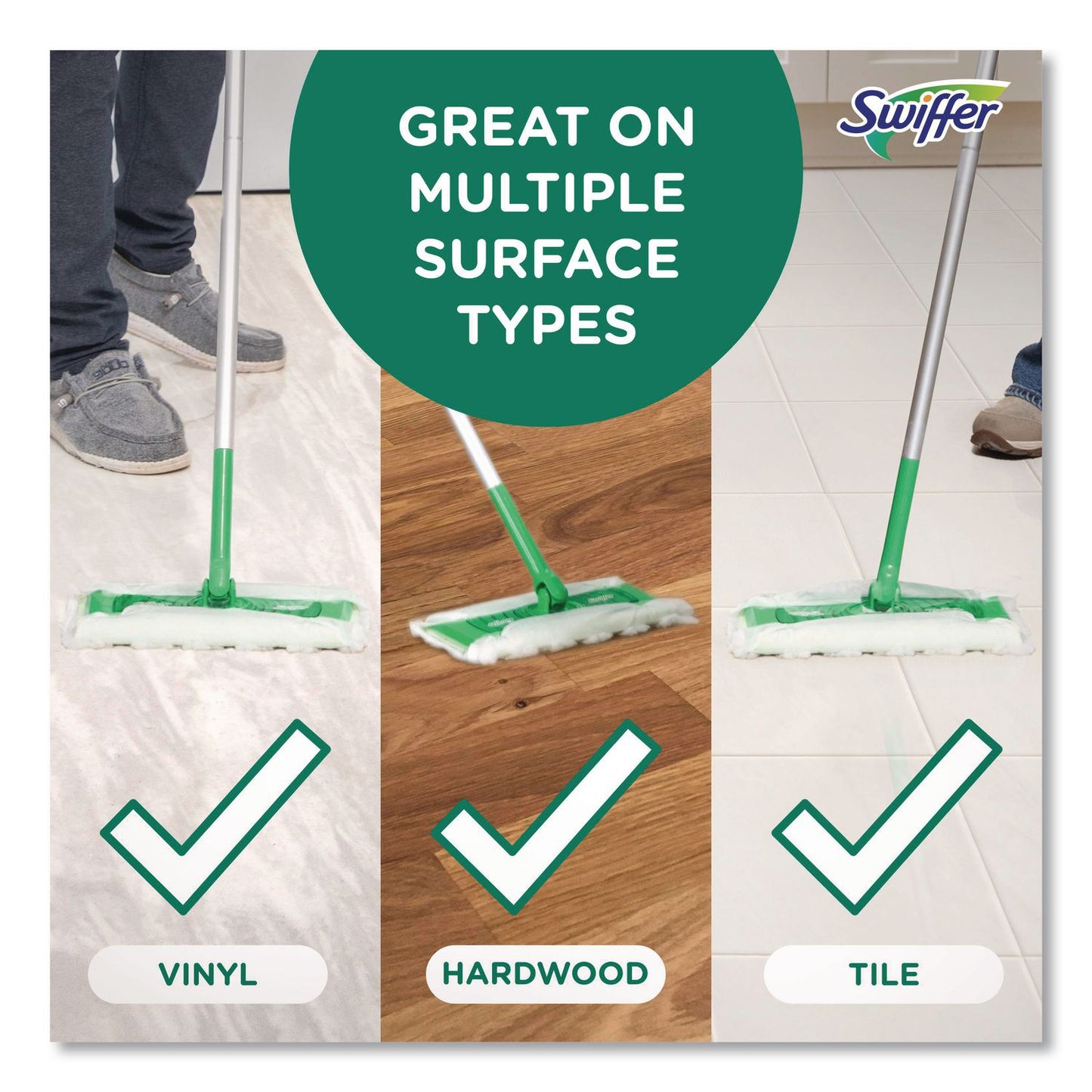 Swiffer® Sweep and Mop 2-in-1 Dry + Wet Floor Mopping and Sweeping Kit, 12.4 x 2.95 Mop Head, Silver Plastic Handle, 6/Carton (PGC16516CT)