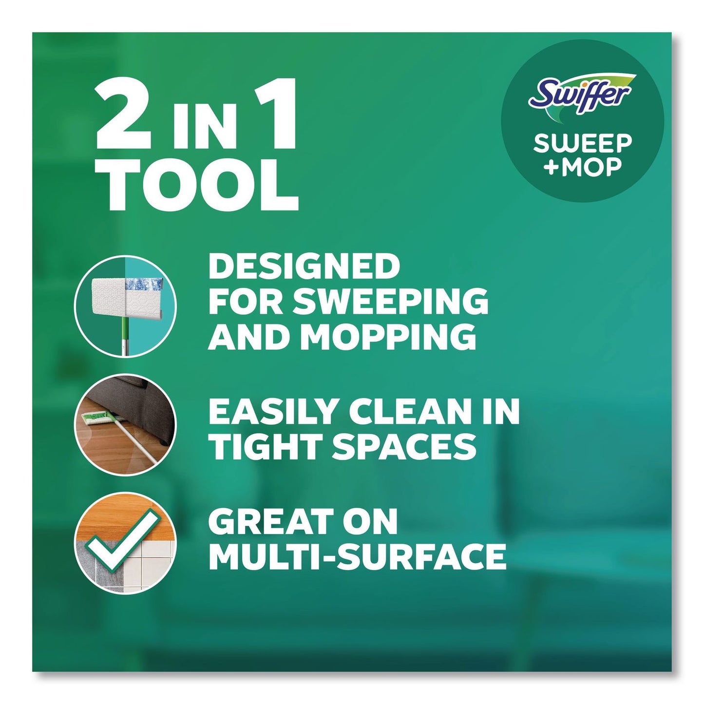 Swiffer® Sweep and Mop 2-in-1 Dry + Wet Floor Mopping and Sweeping Kit, 12.4 x 2.95 Mop Head, Silver Plastic Handle, 6/Carton (PGC16516CT)