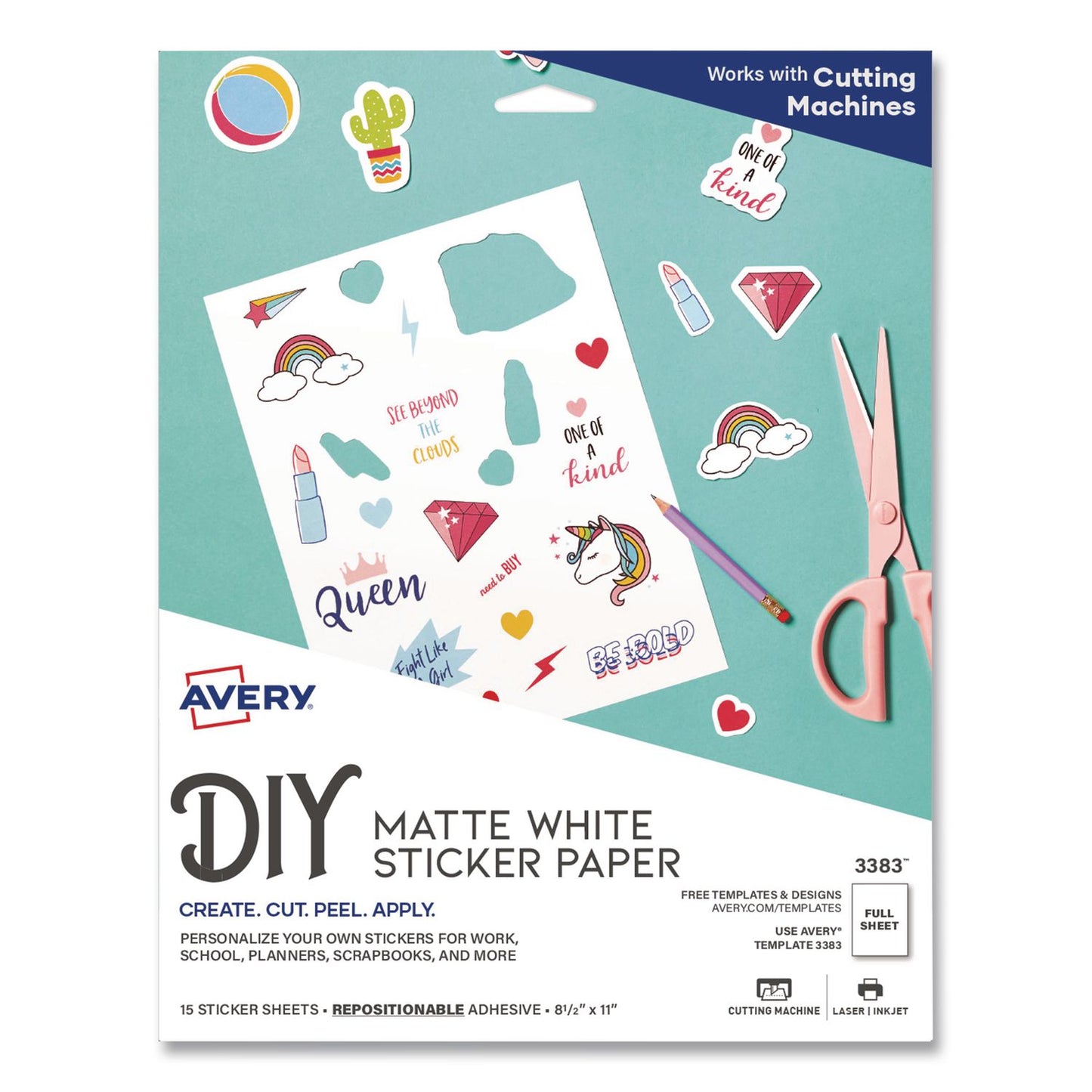 Avery® Multipurpose Sticker Project Paper, Inkjet, 8.5 x 11, 15 Sheets/Pack (AVE3383)