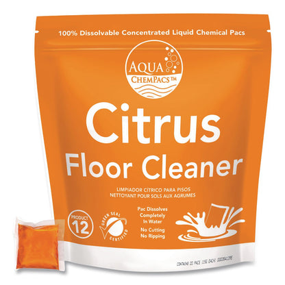 Diversey™ Aqua ChemPacs Citrus Floor Cleaner, Citrus Scent, 100 ChemPacs/Pack (DVO9320930)