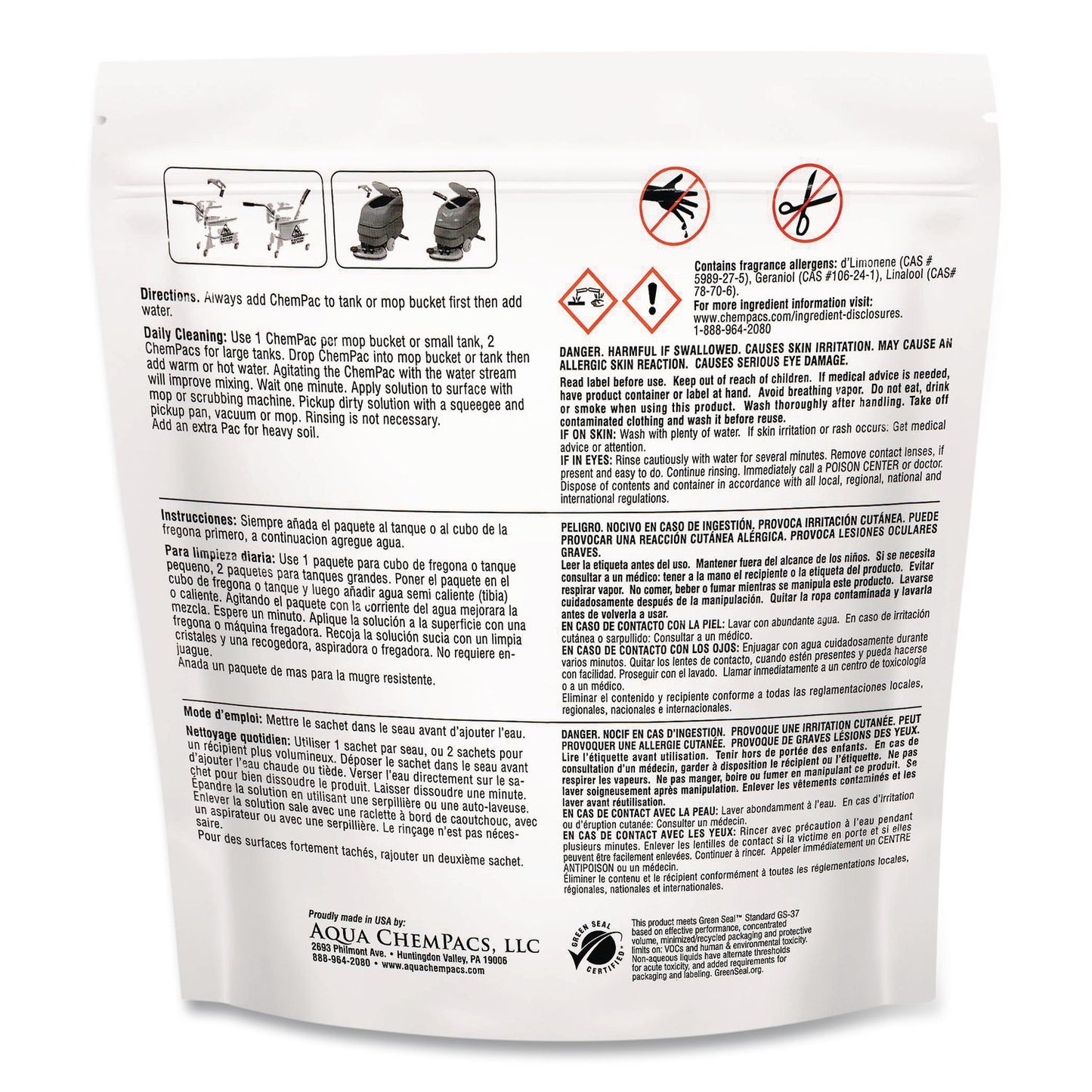 Diversey™ Aqua ChemPacs Citrus Floor Cleaner, Citrus Scent, 100 ChemPacs/Pack (DVO9320930)