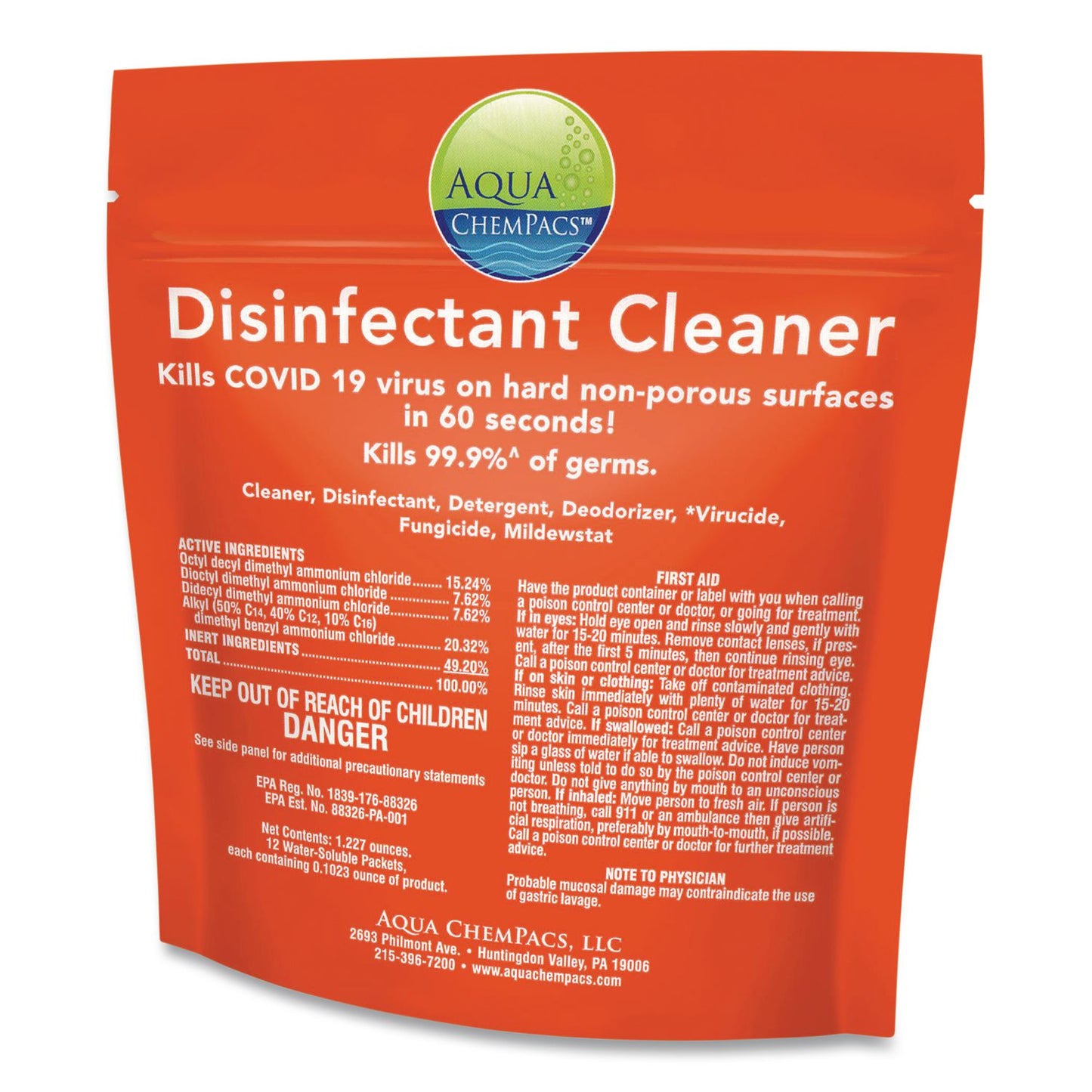 Diversey™ Aqua ChemPacs Disinfectant Cleaner Pods, Marine Scent, 100 Chem Pacs/Pack, 4/Carton (DVO9321131)