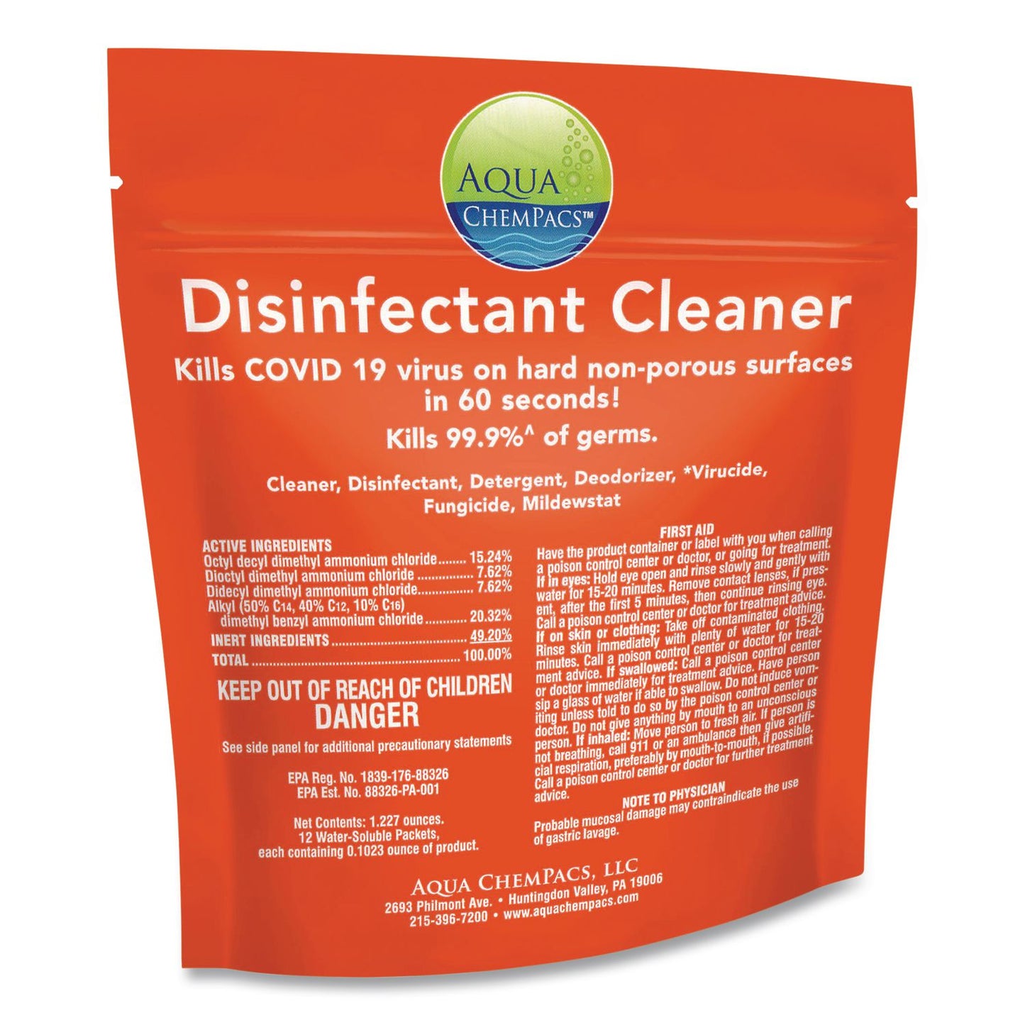 Diversey™ Aqua ChemPacs Disinfectant Cleaner Pods, Marine Scent, 100 Chem Pacs/Pack, 4/Carton (DVO9321131)