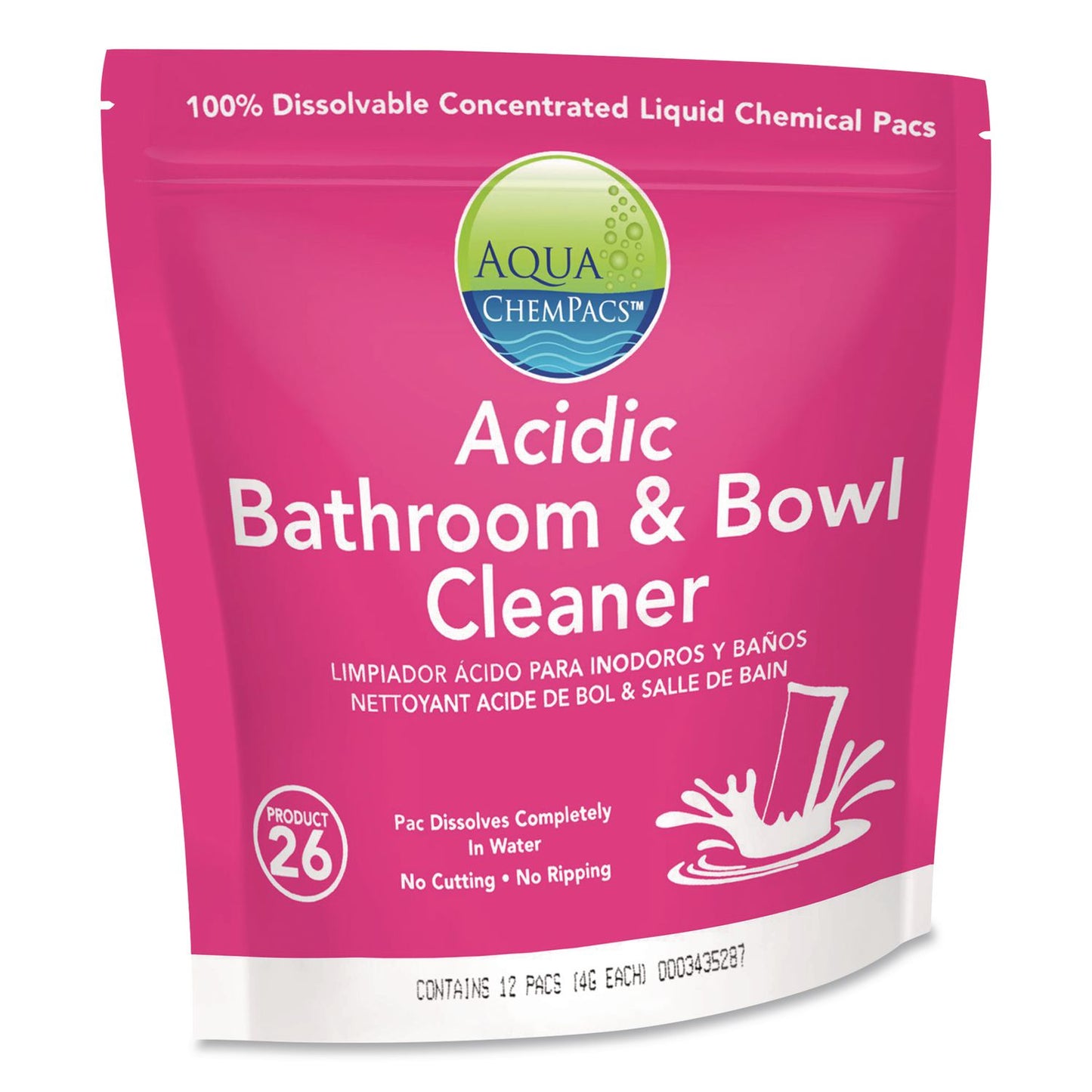 Diversey™ Aqua ChemPacs Acidic Bathroom and Bowl Cleaner, Lavender Scent, 12 ChemPacs/Pack, 4 Packs/Carton (DVO9320870)