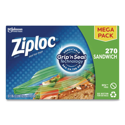 Ziploc® Sandwich Seal Top Bags, 6.5" x 5.88", Clear, 270/Box (SJN383217)