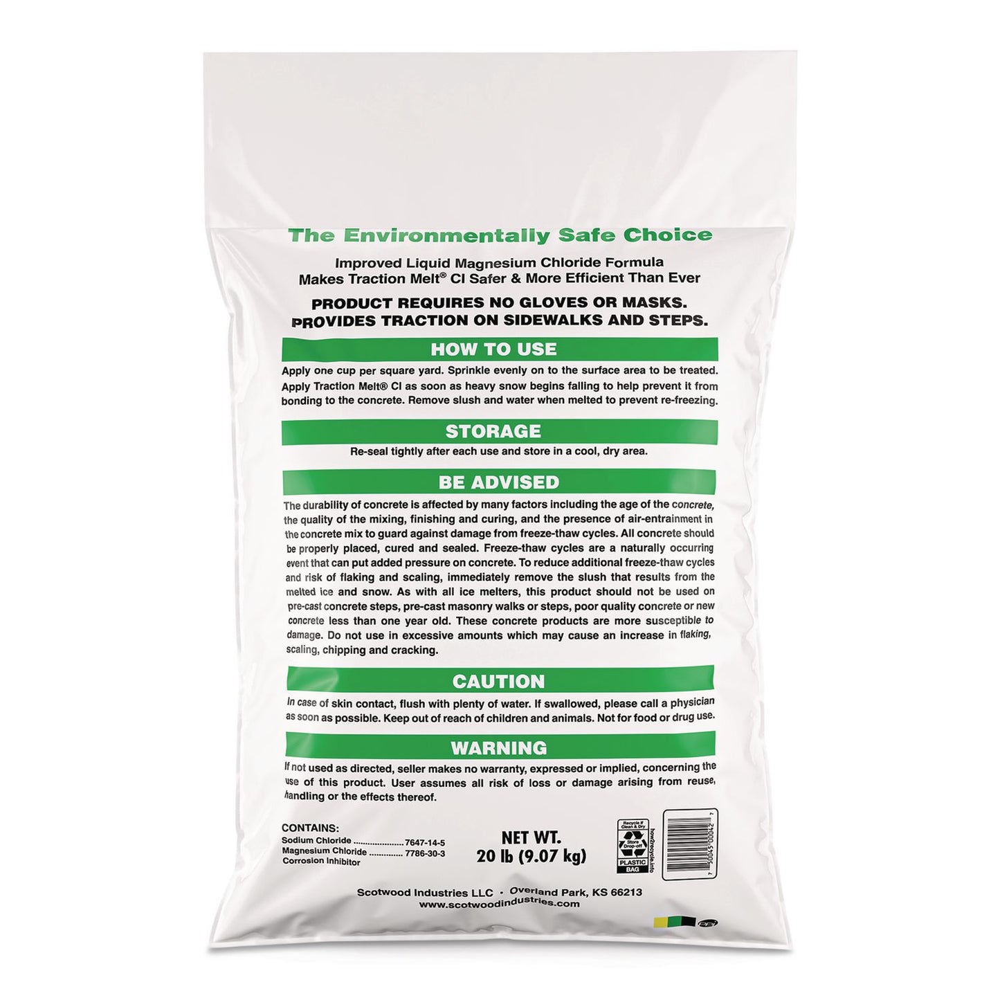 Scotwood Industries Traction Melt CI Ice and Snow Melter, 20 lb Bag, 120/Pallet (SCW20BTMPLT)