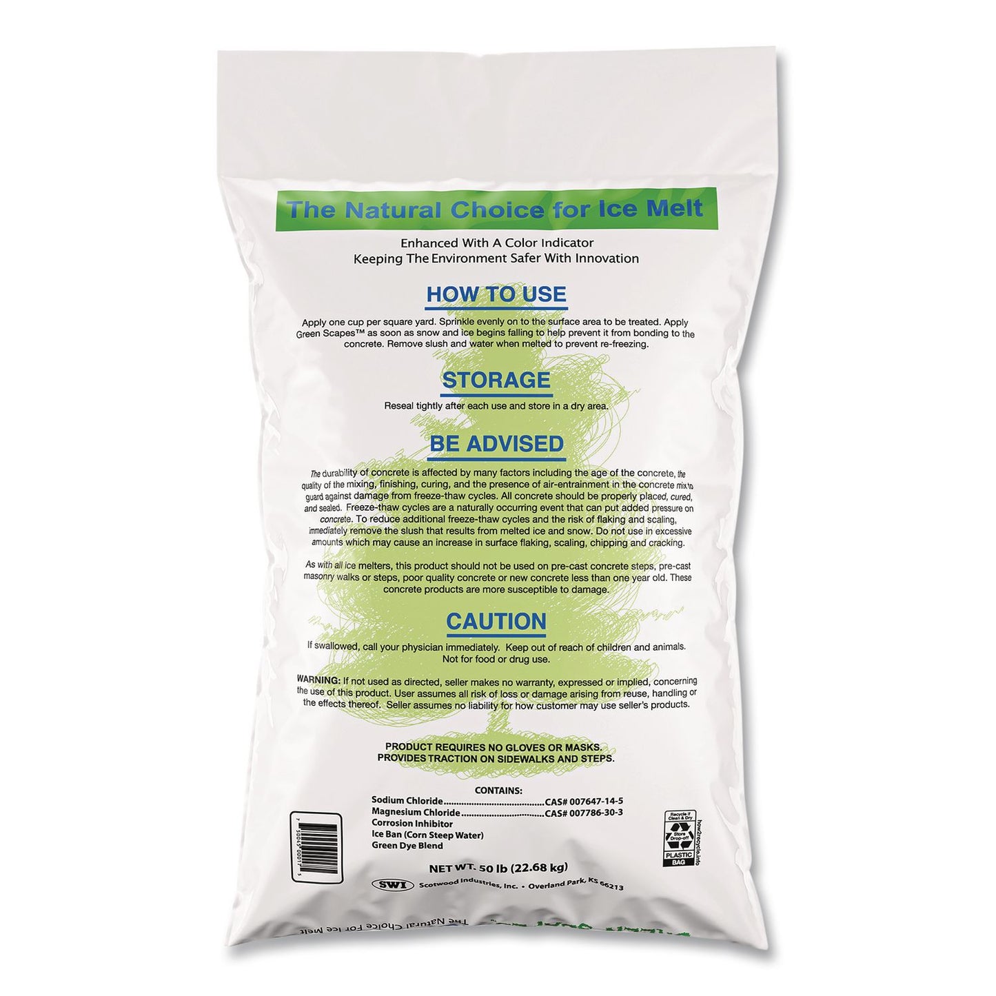 Scotwood Industries Green Scapes Ice Melt, 50 lb Bag, 50/Pallet (SCW50BGREENPLT)