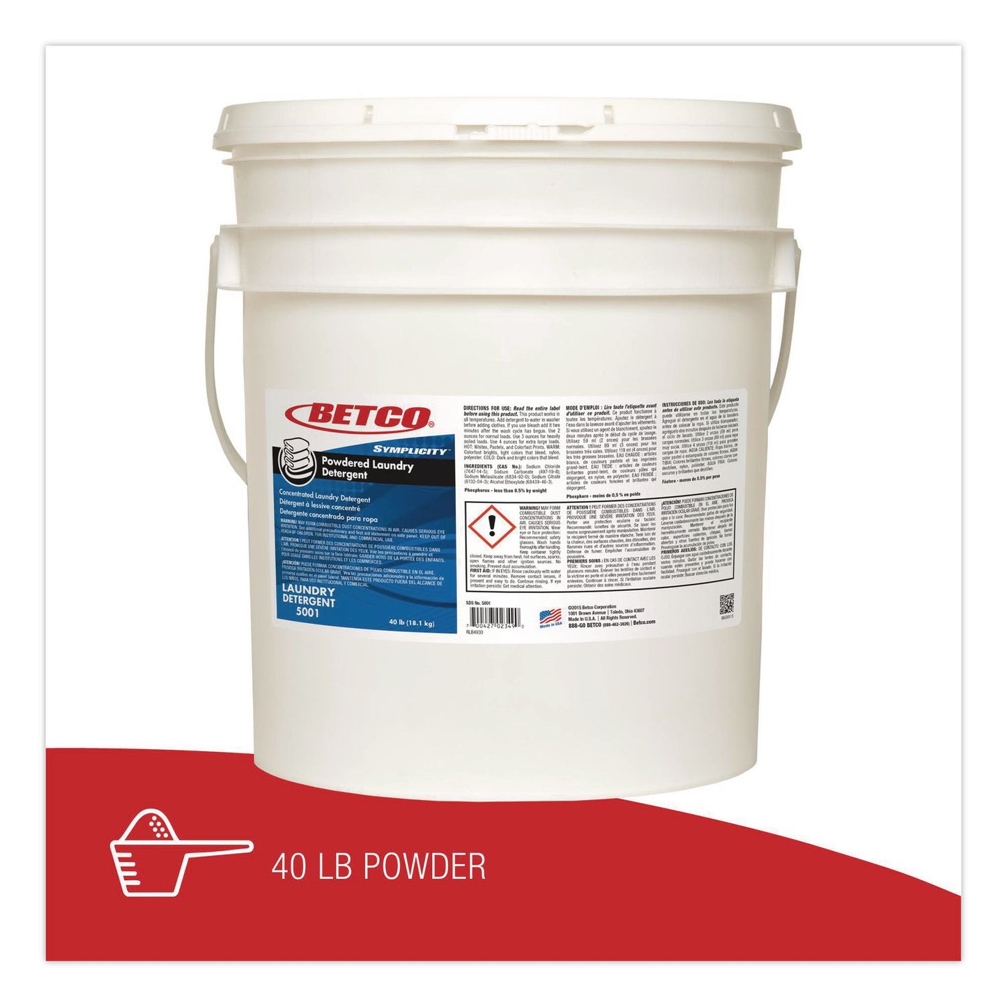 Betco® Symplicity Powdered Laundry Detergent, 40 lb Pail (BET50010700)