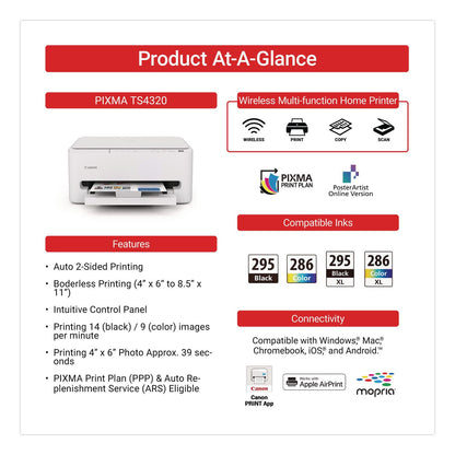 Canon® PIXMA TS4320 Inkjet Printer, Copy/Print/Scan (CNM7181C002)