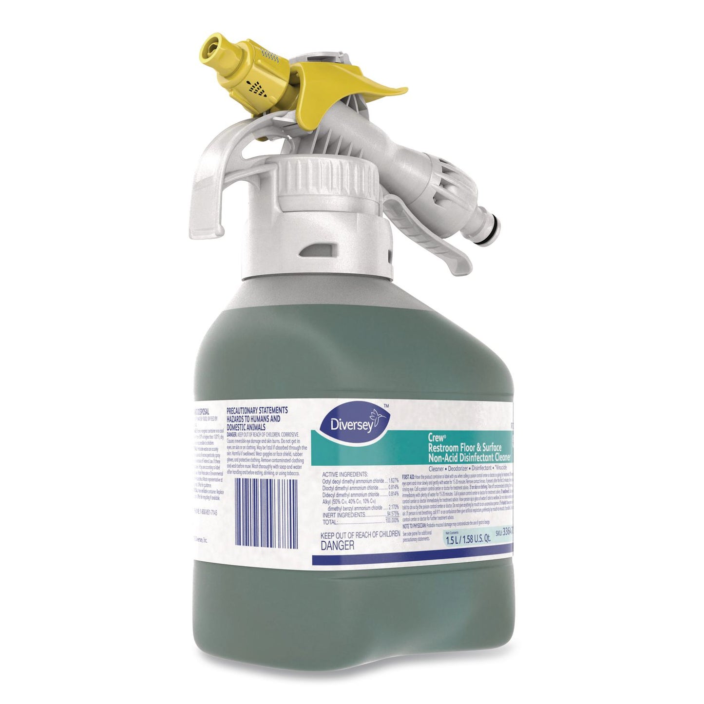 Diversey™ Crew Restroom Floor/Surface Non-Acid Disinfectant Cleaner, Fresh Scent, 1.5 L RTD Bottle, 2/Carton (DVS101105992)