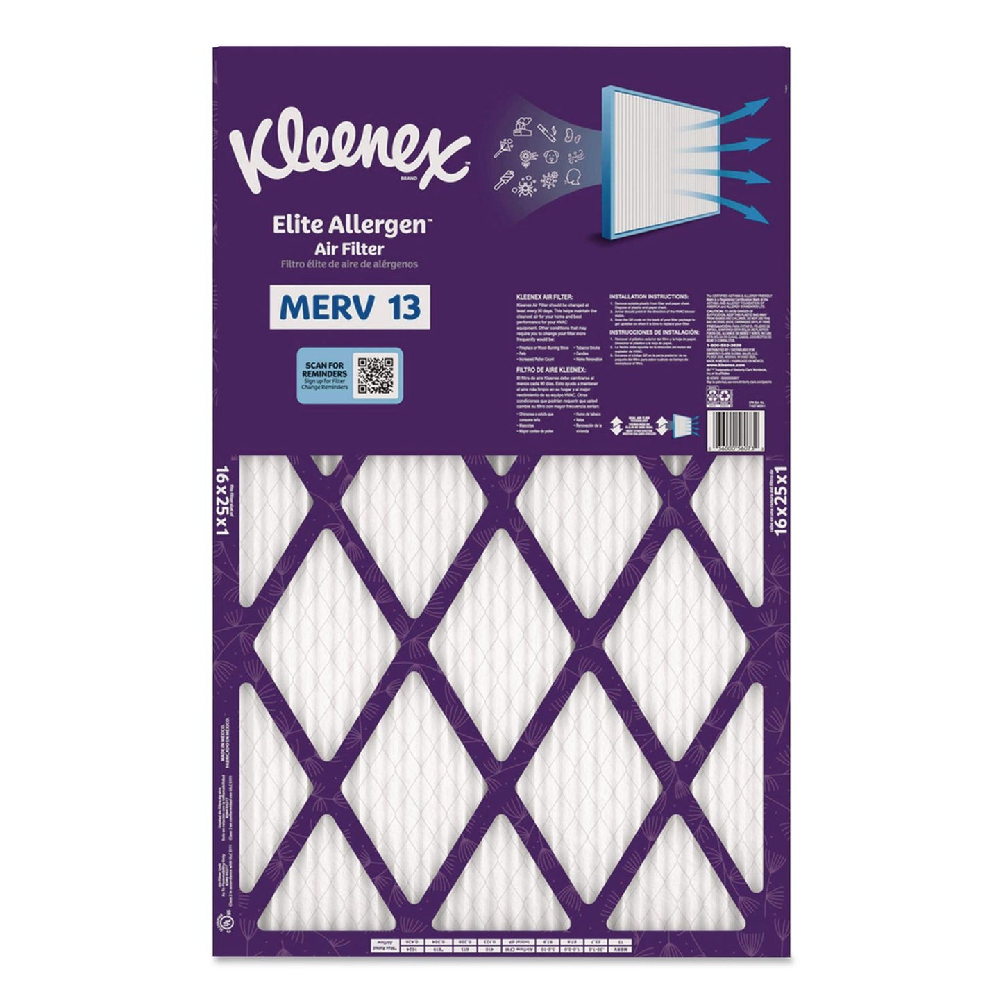 Kleenex® Elite Allergen Air Filter, MERV 13, 16 x 25, 6/Carton (KCM56073)