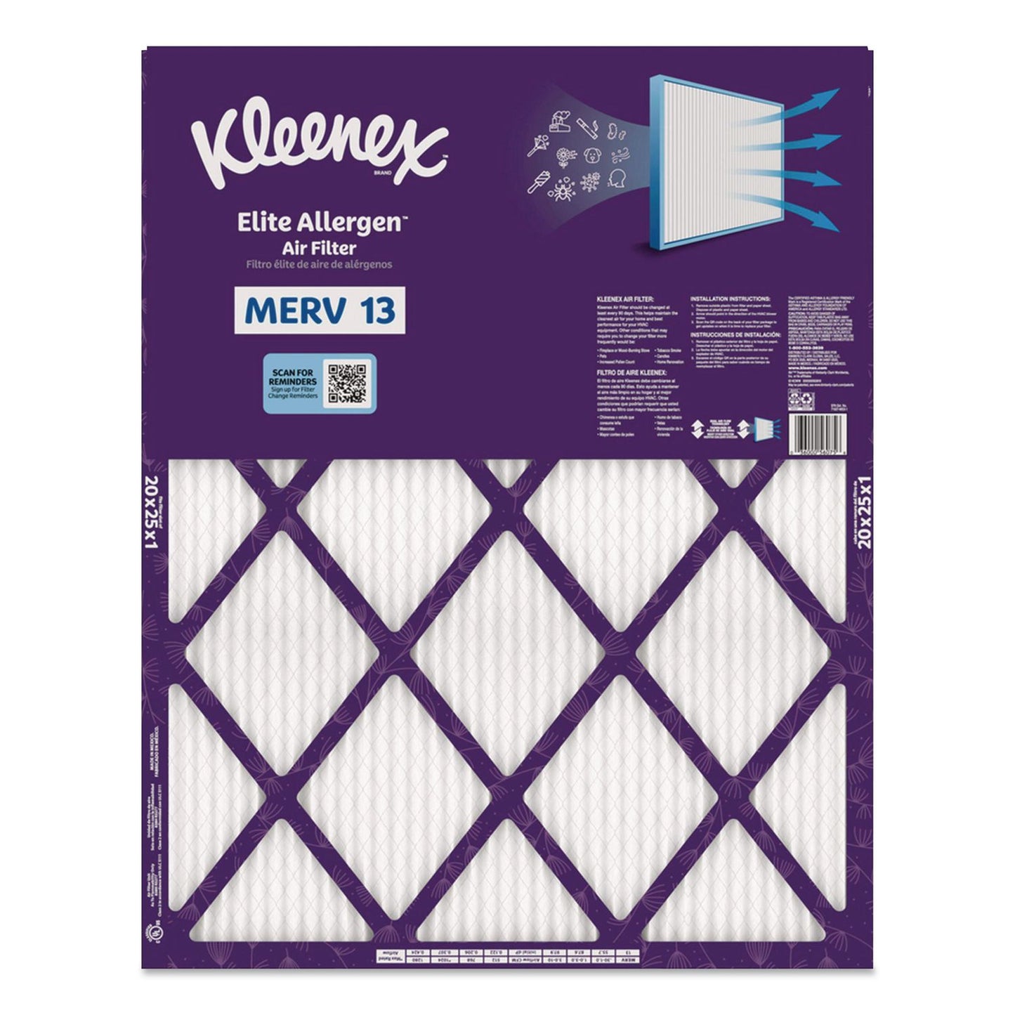 Kleenex® Elite Allergen Air Filter, MERV 13, 20 x 25, 6/Carton (KCM56075)