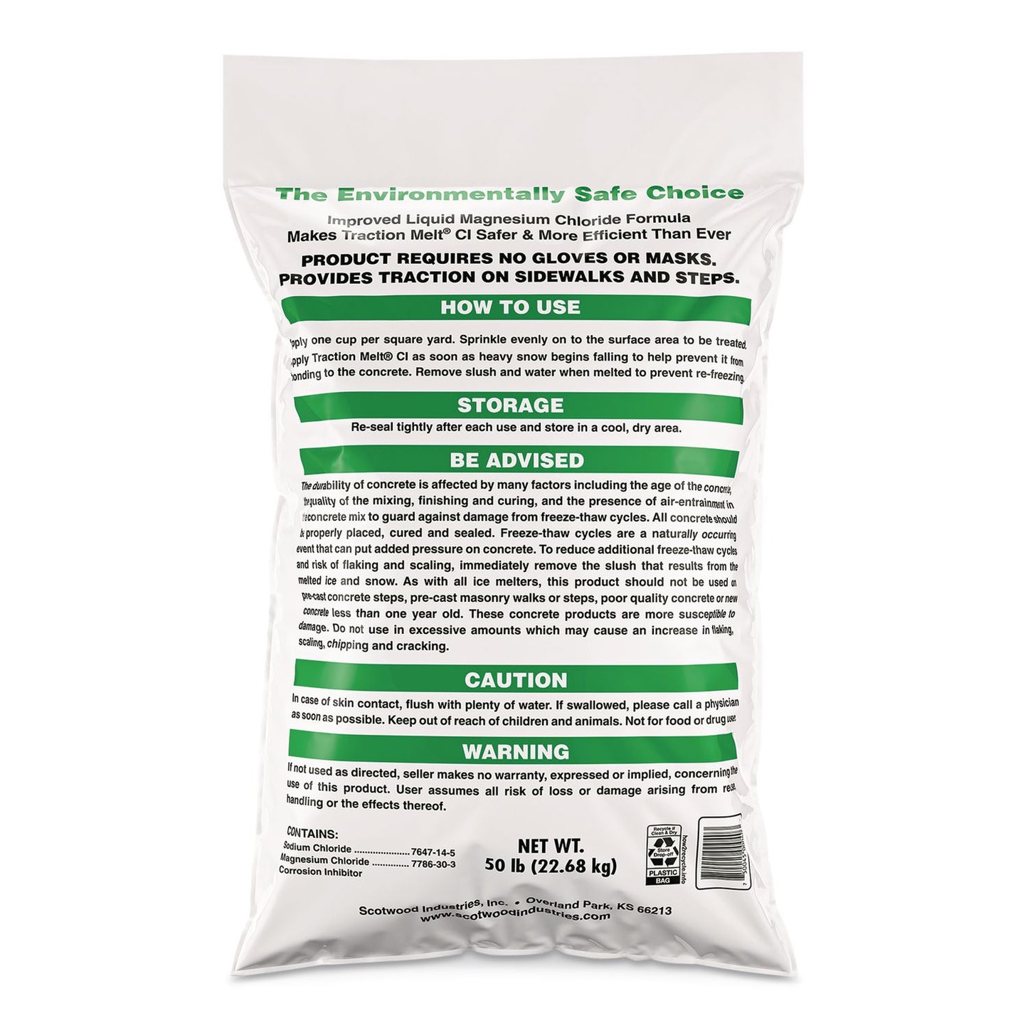 Scotwood Industries Traction Melt CI Ice and Snow Melter, 50 lbs Bag, 50/Pallet (SCWSWO50BTMPLT)