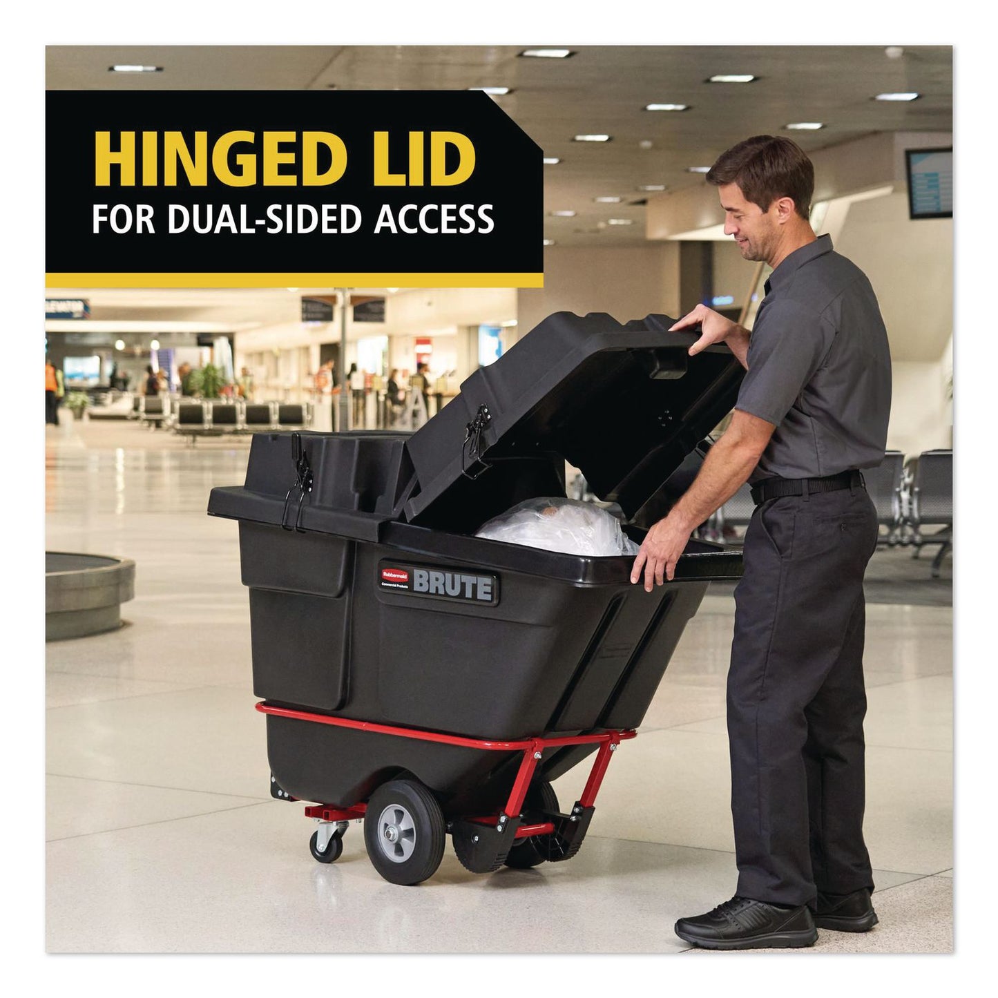 Rubbermaid® Commercial BRUTE Rotomolded Tilt Truck Lid, 28.85 x 57.10 x 9.7, Black (RCP2221456)