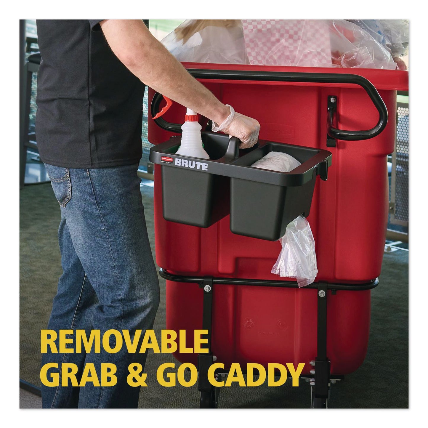 Rubbermaid® Commercial BRUTE Ergonomic Rotomolded Tilt Truck Handle and Caddy, 25.45 x 12.82 x 15, Black (RCP2221459)