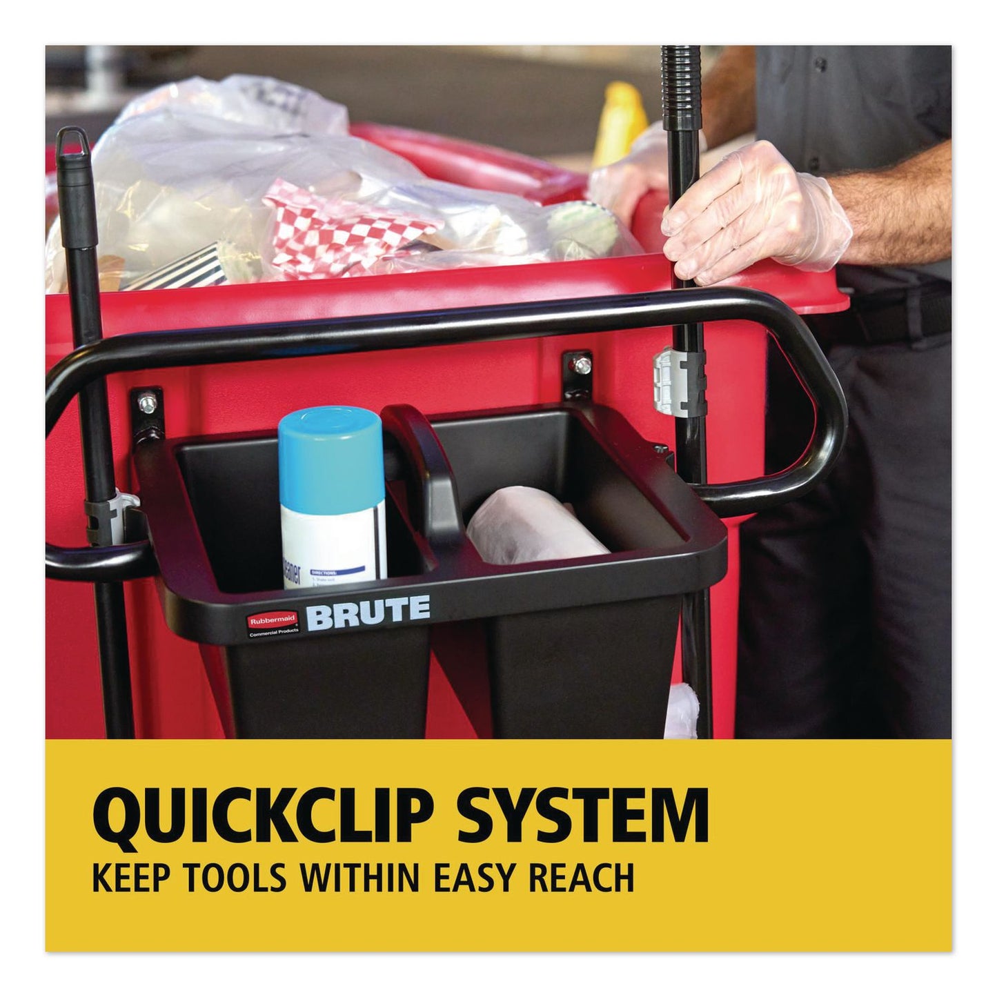 Rubbermaid® Commercial BRUTE Ergonomic Rotomolded Tilt Truck Handle and Caddy, 25.45 x 12.82 x 15, Black (RCP2221459)