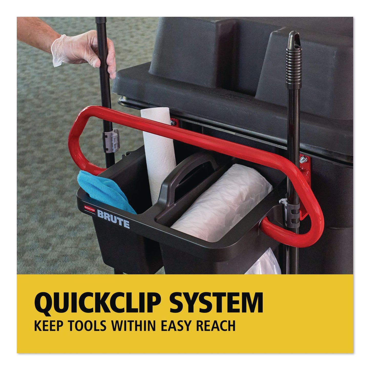 Rubbermaid® Commercial BRUTE Ergonomic Rotomolded Tilt Truck Handle and Caddy, 25.45 x 25.45 x 15, Red/Black (RCP2229066)