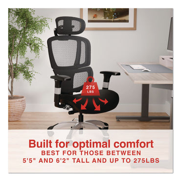 Alera® Minverva Pro Multifunction Chair, Supports Up to 275 lb, 17.7" to 21.4" Seat Height, Black Seat, Black Back, Black Base (ALEMV41ME10B)