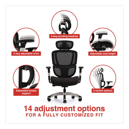 Alera® Minverva Pro Multifunction Chair, Supports Up to 275 lb, 17.7" to 21.4" Seat Height, Black Seat, Black Back, Black Base (ALEMV41ME10B)