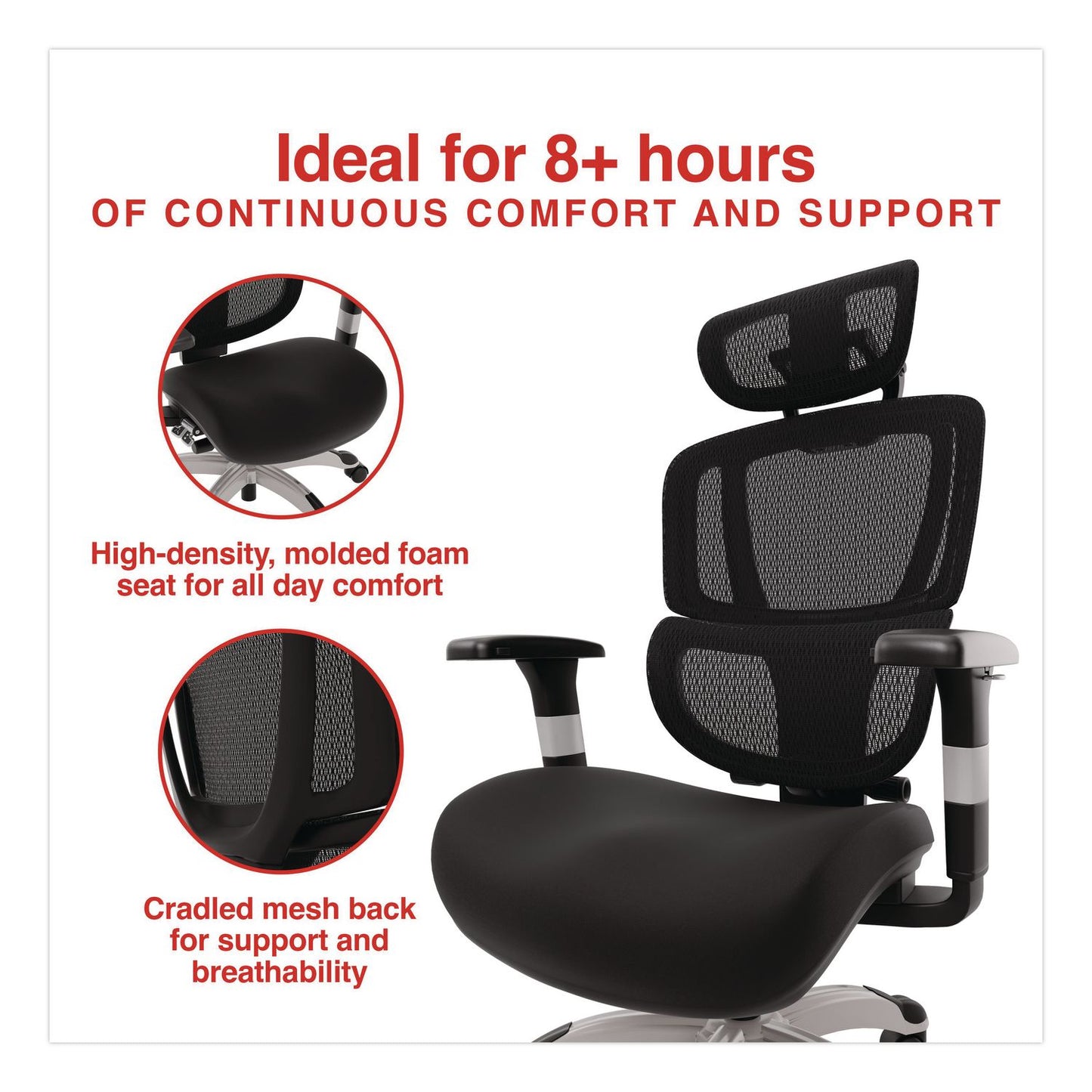 Alera® Minverva Pro Multifunction Chair, Supports Up to 275 lb, 17.7" to 21.4" Seat Height, Black Seat, Black Back, Black Base (ALEMV41ME10B)