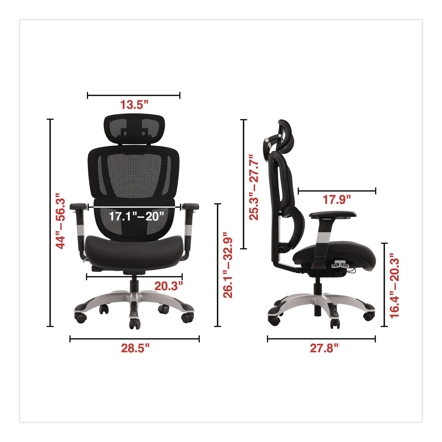 Alera® Minverva Pro Multifunction Chair, Supports Up to 275 lb, 17.7" to 21.4" Seat Height, Black Seat, Black Back, Black Base (ALEMV41ME10B)