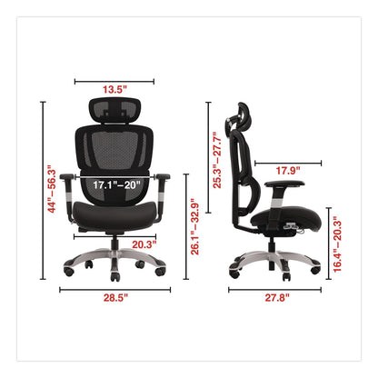 Alera® Minverva Pro Multifunction Chair, Supports Up to 275 lb, 17.7" to 21.4" Seat Height, Black Seat, Black Back, Black Base (ALEMV41ME10B)