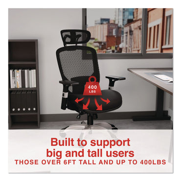 Alera® Minerva Big and Tall Chair, Supports Up to 400 lb, 17.48" to 21.73" Seat Height, Black Seat, Black Back, Black Base (ALEMV41B19)