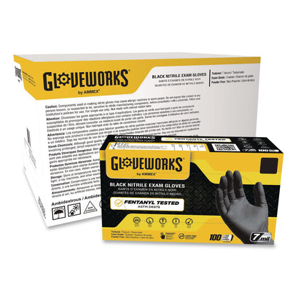 GloveWorks® by AMMEX® Nitrile Exam Gloves, Powder-Free, XX-Large, 6 mil Thick, 9.5" Long, Black, 100/Box, 10 Boxes/Carton (AXCGWBEN49100)