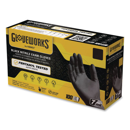 GloveWorks® by AMMEX® Nitrile Exam Gloves, Powder-Free, Small, 7 mil Thick, 9.5" Long, Black, 100/Box, 10 Boxes/Carton (AXCGWBEN42100)