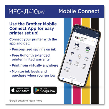 Brother MFCJ1410DW Work Smart 1410 Wireless Color Inkjet AIO Printer, Copy/Print/Scan (BRTMFCJ1410DW)