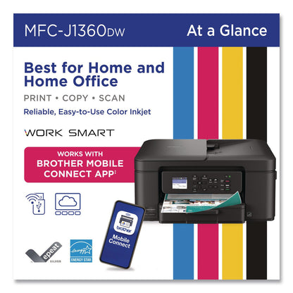 Brother MFCJ1360DW Work Smart 1360 Wireless Color Inkjet AIO Printer, Copy/Print/Scan (BRTMFCJ1360DW)