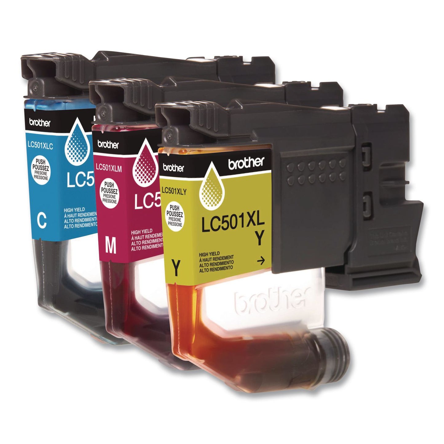 Brother LC501XL3PKS High-Yield Ink, 500 Page-Yield, Cyan/Magenta/Yellow, 3/Pack (BRTLC501XL3PKS)