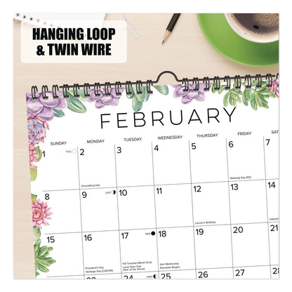 Willow Creek Press Succulents 2026 Spiral Wall Calendar, Succulents Artwork, 12 x 12, Multicolor Sheets, 12-Month (Jan to Dec): 2026 (WPR54765)